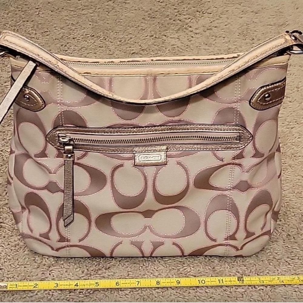 Coach Beige and Pink Signature Shoulder Bag